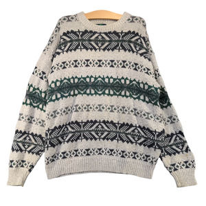 JTJ Men's Pullover Knit Sweater Gray XL Long Sleeve Nordic Fair Isle Vintage USA